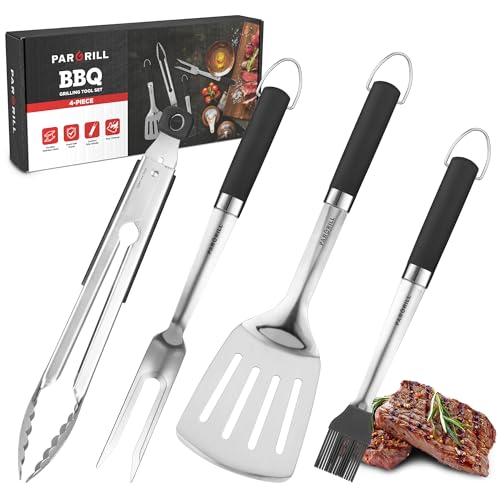 PARGRILL Grill Accessories Heavy Duty BBQ Set Gifts for Men/Women - Premium Stainless Steel Spatula, Fork, Brush & Tongs, Barbecue Utensils Tool Kit Gift for Grilling Lover Outdoor - Grill Parts America