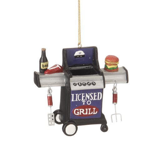 Christmas Holiday "Licensed to Grill" Outdoor Grill Figurine Ornament - 3.5" x 3" x 1.5" - Grill Parts America