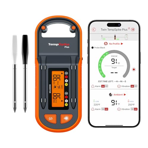 ThermoPro TempSpike Plus 600ft Wireless Meat Thermometer with 2 Color-Coded Probes, Bluetooth Meat Thermometer with LCD-Enhanced Booster, Meat Thermometer Digital for Oven Grill Smoker Thermometer - Grill Parts America