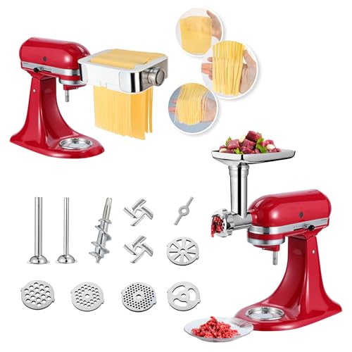 Meat Grinder & Pasta Maker Attachment for ALL Kitchenaid Stand Mixers,Kitchen Aid Mixer Accessories Includes Metal Meat Grinder with Sausage Stuffer Tubesand and Pasta Maker Attachment 3 in 1 Set - Grill Parts America