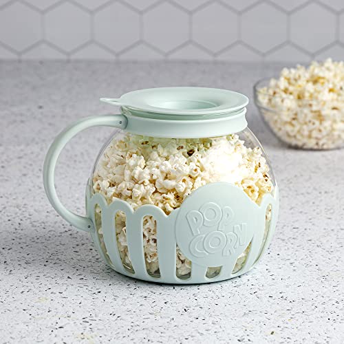 Ecolution Patented Micro-Pop Microwave Popcorn Popper with Temperature Safe Glass, 3-in-1 Lid Measures Kernels and Melts Butter, Made Without BPA, Dishwasher Safe, 3-Quart, Aqua - Grill Parts America