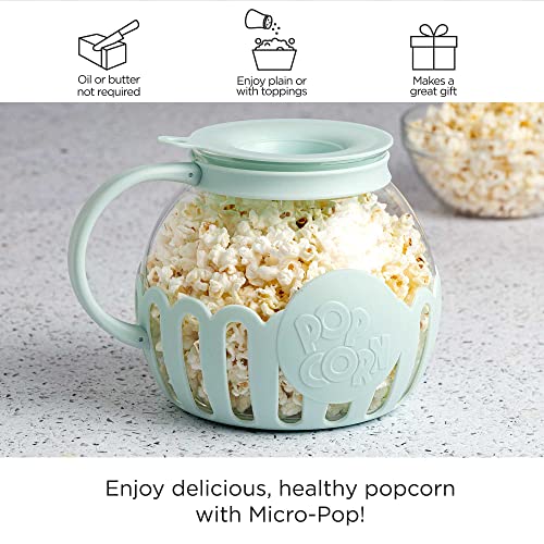 Ecolution Patented Micro-Pop Microwave Popcorn Popper with Temperature Safe Glass, 3-in-1 Lid Measures Kernels and Melts Butter, Made Without BPA, Dishwasher Safe, 3-Quart, Aqua - Grill Parts America