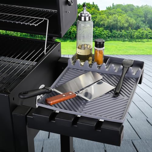 Griddle Mat Barbeque Grill Accessories Tools for Blackstone, Side Shelf Mat Grill Pad for Outdoor Grill Kitchen Counter Spatula Silicone Mat with Drip Pad for Kitchen, Cooking, Countertop (Grey) - Grill Parts America