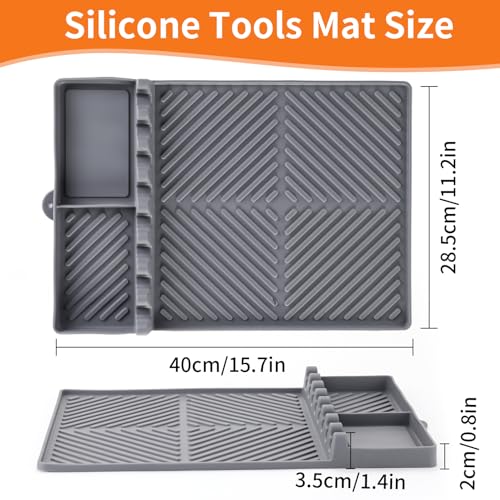 Griddle Mat Barbeque Grill Accessories Tools for Blackstone, Side Shelf Mat Grill Pad for Outdoor Grill Kitchen Counter Spatula Silicone Mat with Drip Pad for Kitchen, Cooking, Countertop (Grey) - Grill Parts America