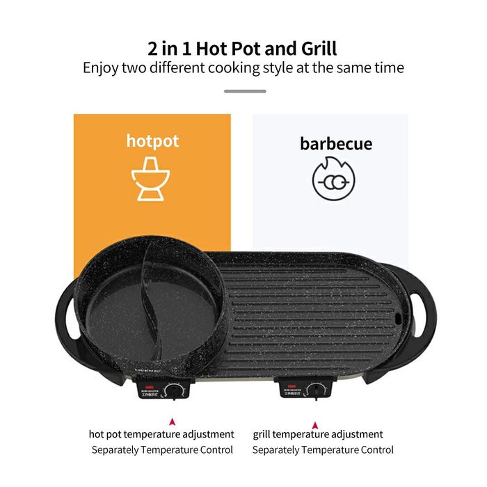 Liven Electric Grill With Hot Pot,Multifunctional Indoor Teppanyaki Grill/Korean BBQ/Shabu Shabu Hot Pot,Separate Temperature Control,3.6L Capacity for 2-10 People,SK-J6868 - Grill Parts America