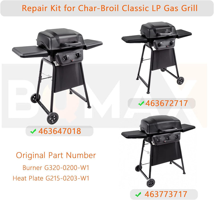 Grill Parts for Charbroil Classic 360 3-Burner 463672717 463672817 463773717 G320-0200-W1A G215-0203-W1, Burner and Heat Plates Kit for American Gourmet 3-Burner 465735621 - Grill Parts America