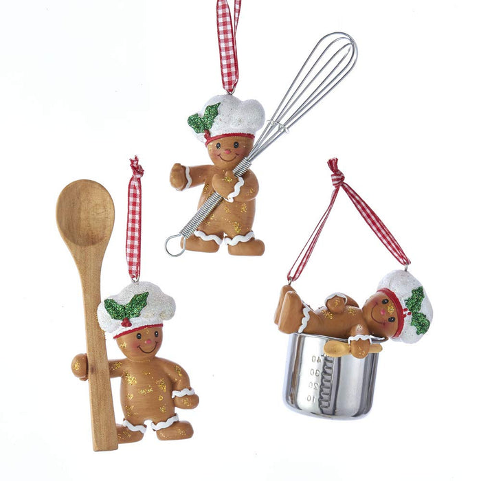 Kurt Adler Cute Chef Gingerbread 3.5” (3 Styles) Set of 3 Resin Ornaments for Home Décor, Christmas - Grill Parts America