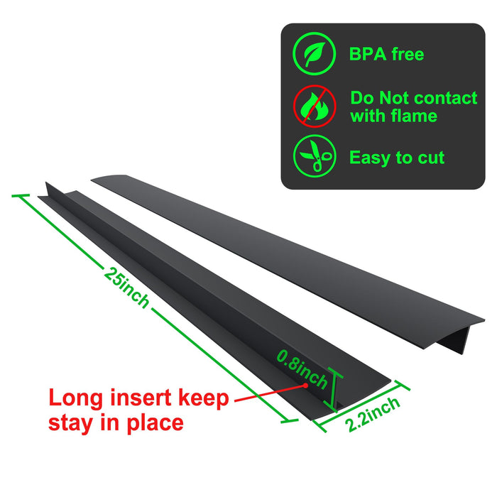 Silicone Stove Counter Gap Cover / Filler by Kindga 25" Long, Sealing Spills Between Kitchen Appliances Washing Machine and Stovetop, Set of 2 (Black) - Grill Parts America