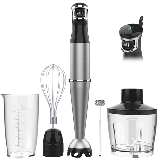 Immersion Blender Handheld Corded Hand Blender 1100W, Trigger Variable Speed 5 in 1 Stick Blender, Emulsion Blender with Chopper, Whisk and Frother for Soup, Baby Food and Smoothies - Grill Parts America