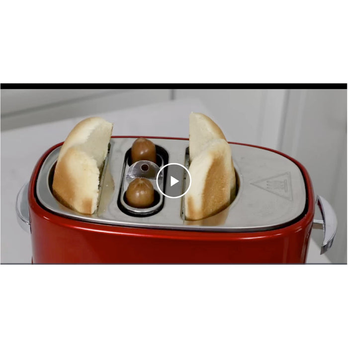 Nostalgia 2 Slot Hot Dog and Bun Toaster with Mini Tongs, Retro Toaster, Cooker that Works Chicken, Turkey, Veggie Links, Sausages Brats, Metallic Red - Grill Parts America