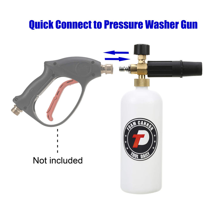Tool Daily Foam Cannon with 1/4 Inch Quick Connector, 1 Liter, 5 Pressure Washer Nozzle Tips - Grill Parts America