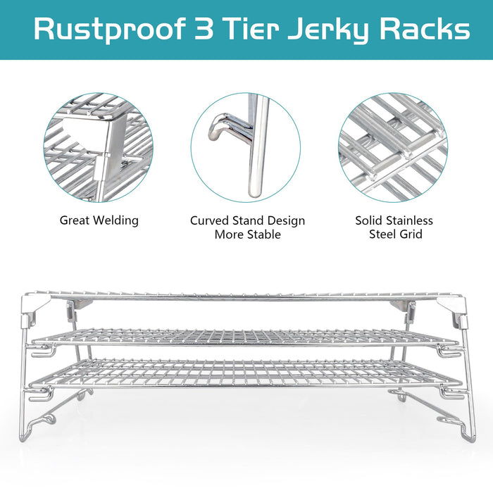 Unidanho Jerky Racks for Traeger Pro 575 22 34 Pit Boss More Barrel Pellet Grill Smoker Parts 3 Tiered Folding Barbecue Grilling Rack Stainless Steel Cooling Seasoning Smoking Warming BBQ Accessories - Grill Parts America