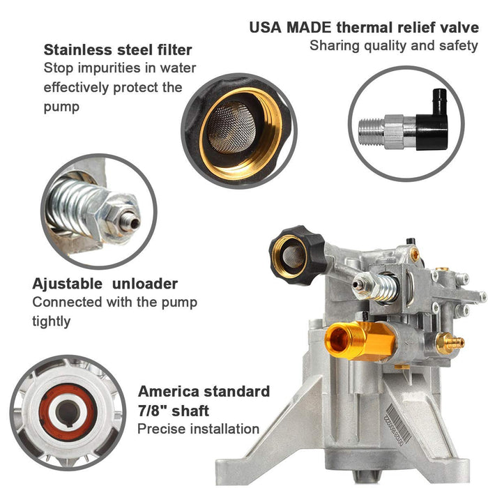 YAMATIC 7/8" Shaft Vertical Pressure Washer Pump 3000 PSI @ 2.5 GPM Replacement Pump for Power Washer Compatible with 308653045, 308653093, 308653052, 308653078, GCV160, GCV190 Rear Inlet/Outlet - Grill Parts America