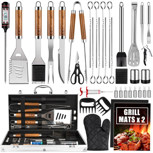 Cifaisi BBQ Grill Utensils Set for Camping/Backyard, 38Pcs Stainless Steel Grill Tools Grilling Accessories with Barbecue Mats, Aluminum Case, Thermometer for Men Women - Grill Parts America