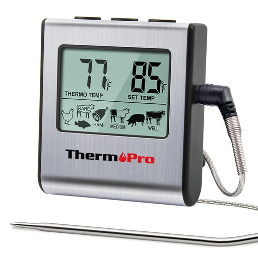 ThermoPro TP16 Large LCD Digital Cooking Food Meat Thermometer for Smoker Oven Kitchen BBQ Grill Thermometer Clock Timer with Stainless Steel Temperature Probe - Grill Parts America