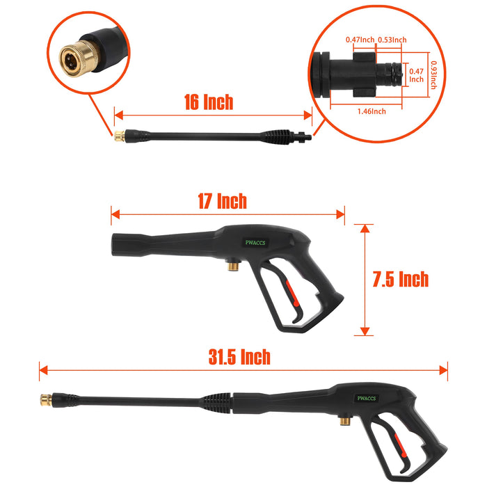 PWACCS Pressure Washer Gun Replacement with Extension Wand Kit — Power Washing Trigger Handle with 5 Spray Nozzles — Pressure Washer Parts Compatible with Ryobi, Green Works & Karcher — 2000 PSI MAX - Grill Parts America