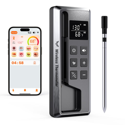 Paneceia Meat Thermometer Digital Wireless, 800FT Long Range Bluetooth Cooking Thermometer, Food Thermometer for Remote Monitoring of Grill, Oven, Smoker, Air Fryer, Rotisserie, iOS & Android App - Grill Parts America