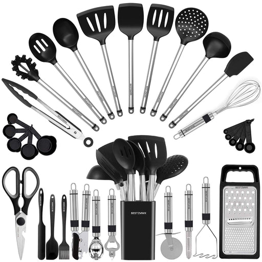 Kitchen Utensil Set-Silicone Cooking Utensils-33 Kitchen Gadgets & Spoons for Nonstick Cookware-Silicone and Stainless Steel Spatula Set-Best Kitchen Tools, Useful Pots and Pans Accessories - Grill Parts America