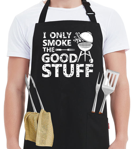 Kaidouma Funny Grill Aprons for Men - I Only Smoke the Good Stuff - Men’s Funny Chef Cooking Grilling BBQ Aprons with 2 Pockets - Birthday Father’s Day Christmas Gifts for Dad, Husband, Boyfriend, Him - Grill Parts America