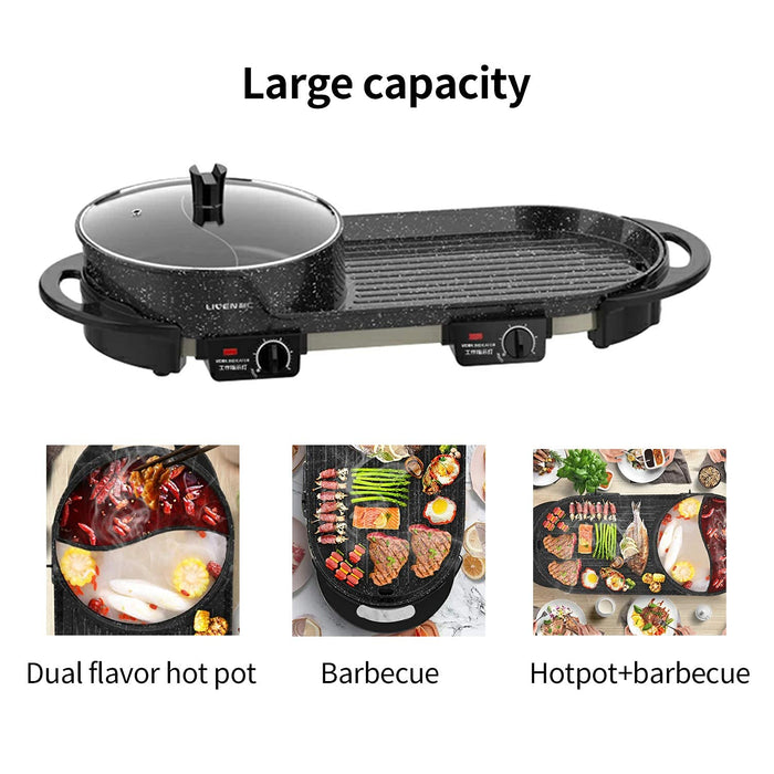 Liven Electric Grill With Hot Pot,Multifunctional Indoor Teppanyaki Grill/Korean BBQ/Shabu Shabu Hot Pot,Separate Temperature Control,3.6L Capacity for 2-10 People,SK-J6868 - Grill Parts America