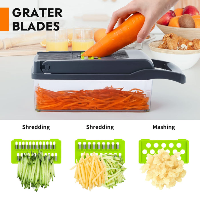 MAIPOR Vegetable/Pro Onion Chopper, Multifunctional 13 in 1 Food Chopper, Kitchen Vegetable Slicer Dicer Cutter With 8 Blades,Veggie, Carrot and Garlic Chopper With Container (Gray) - Grill Parts America