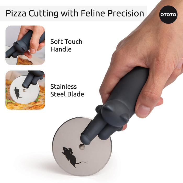 NEW!! Kitty Cut Pizza Cutter Wheel by OTOTO - Pizza Wheel, Pizza Slicer, Pizza Cutters Stainless Steel, Funny Kitchen Gadgets and Kitchen Gifts, Cute Kitchen Accessories, Cat Gift for Women Cat Lovers - Grill Parts America