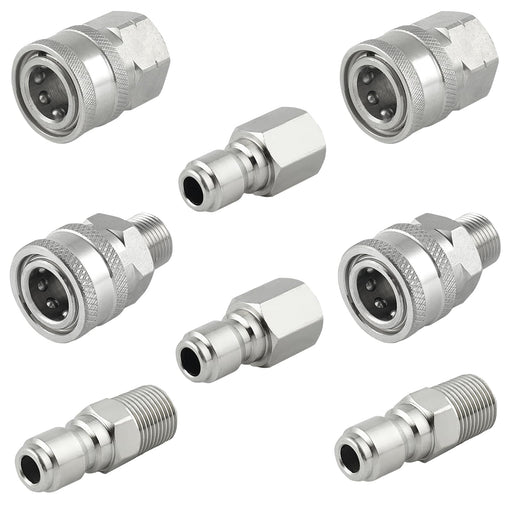 Raincovo Pressure Washer Quick Connect 3/8 Inch, Pressure Washer Fittings, Stainless Steel Adapter Set, Female and Male Thread, 8 Pieces - Grill Parts America