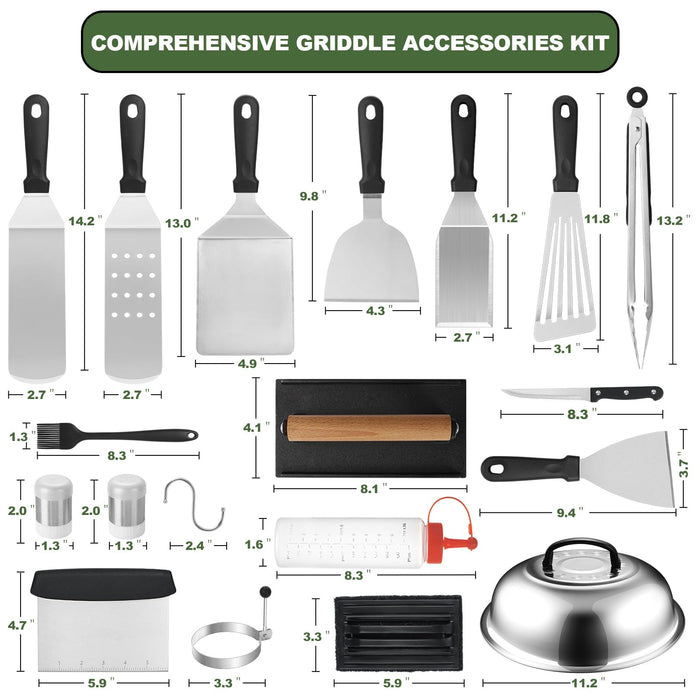 35PCS Griddle Accessories Kit, Flat Top Grill Accessories Set for Blackstone and Camp Chef, Grill Spatula Set with Enlarged Spatulas, Basting Cover, Scraper for Outdoor Barbecue - Grill Parts America