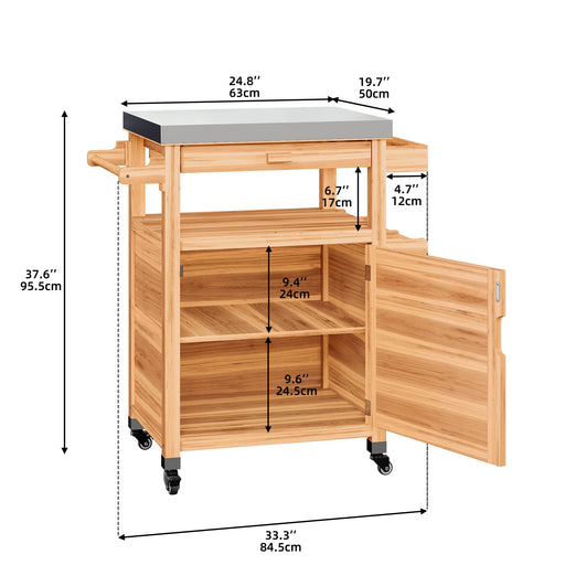 YITAHOME Outdoor Grill Cart with Stainless Steel Top, Solid Wood Movable Bar Cart with Drawer and Storage Cabinet, Outdoor Kitchen Prep Table for Garden, Lawn, Patio, Backyard, Natural - Grill Parts America