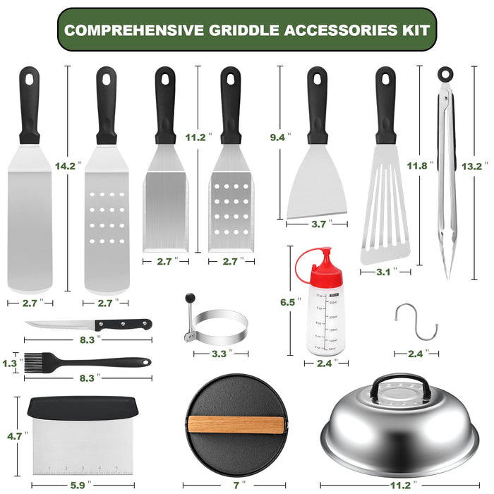 Griddle Accessories Set of 30, Flat Top Grill Accessories Set for Blackstone and Camp Chef, Grill Spatula Set with Enlarged Spatulas, Basting Cover, Scraper for Outdoor BBQ - Grill Parts America