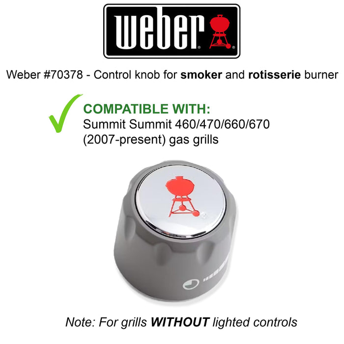 Weber Summit Series Gas Grill Infrared Red Burner Gas Control Knob 70378 1-7/8"