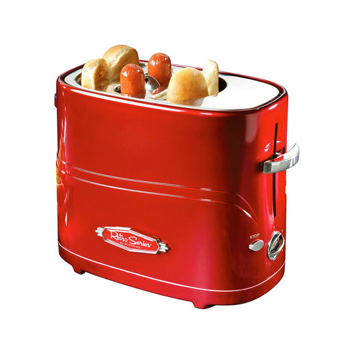 Nostalgia 2 Slot Hot Dog and Bun Toaster with Mini Tongs, Retro Toaster, Cooker that Works Chicken, Turkey, Veggie Links, Sausages Brats, Metallic Red - Grill Parts America