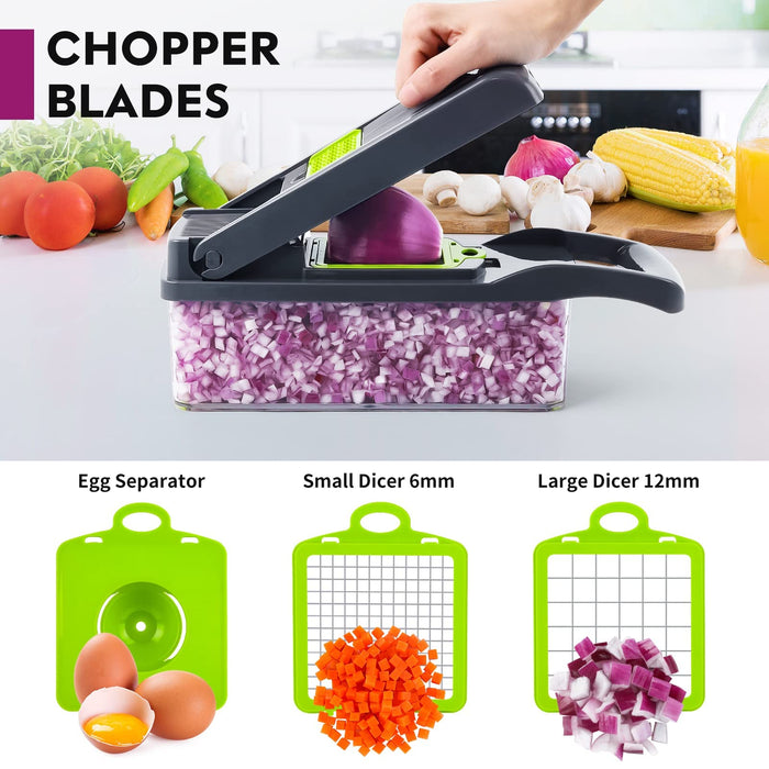 MAIPOR Vegetable/Pro Onion Chopper, Multifunctional 13 in 1 Food Chopper, Kitchen Vegetable Slicer Dicer Cutter With 8 Blades,Veggie, Carrot and Garlic Chopper With Container (Gray) - Grill Parts America