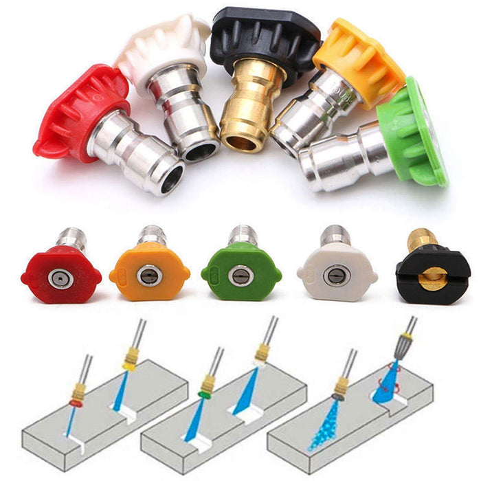 Pressure Washer Tips Power Washer Soap Nozzle Tips Multiple Degrees 1/4 Quick Connect Design Up to 4,500 PSI 2.5 GPM(5-Pack) - Grill Parts America