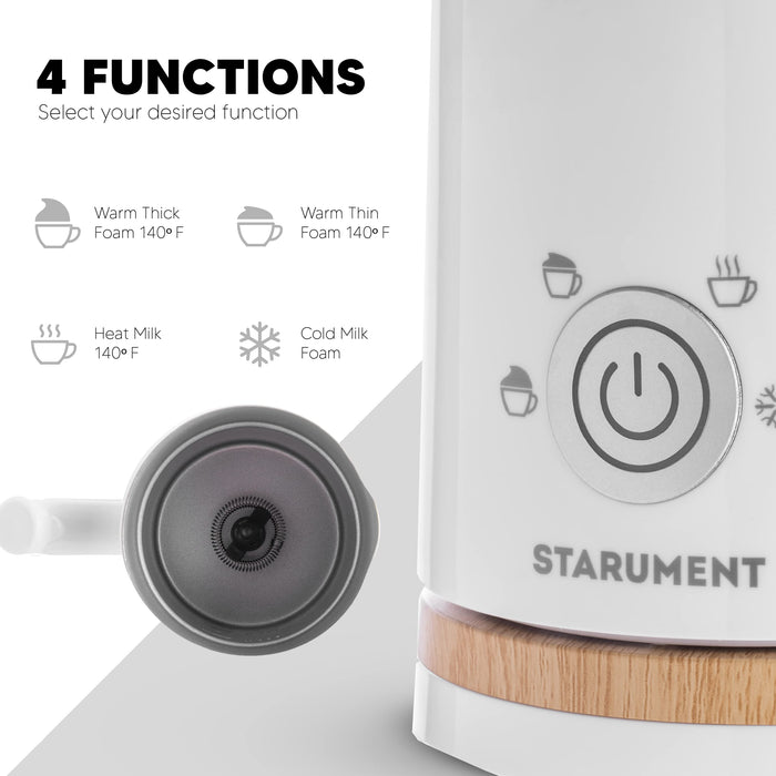 Starument Electric Milk Frother - Automatic Milk Foamer & Heater for Coffee, Latte, Cappuccino, Other Creamy Drinks - 4 Settings for Cold Foam, Airy Milk Foam, Dense Foam & Warm Milk - Easy to Use - Grill Parts America