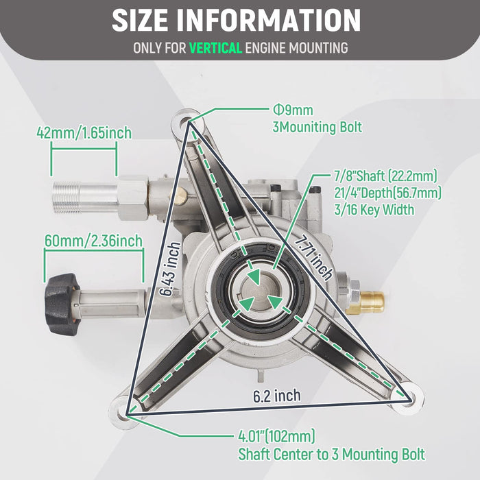 ATIMA 7/8" Shaft Vertical Pressure Washer Pump,Aluminum,2900-3200 PSI,2.5 GPM Replacement Pump for Craftsman,Homelite,Ryobi,PowerStroke,Husky,Simpson,Briggs,Stratto & More parts washer pump - Grill Parts America