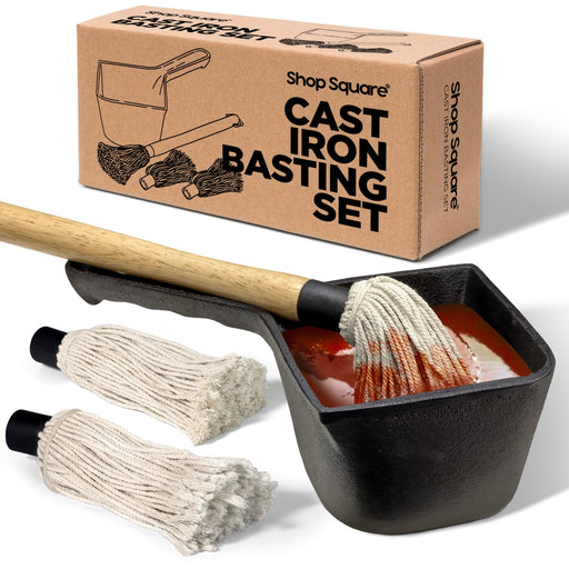 Cast Iron Sauce Pot with BBQ Mop Brush – Small Cast Iron Basting Pot & Mop Brush for Grilling, Smoking, and Saucing – BBQ Mop Brushes for Sauce, 24 Oz - Grill Parts America