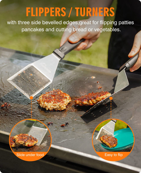 HOMENOTE Griddle Accessories Kit, Exclusive Griddle Tools Spatulas Set for Blackstone - 8 Pcs Commercial Grade Flat Top Grill Accessories - Great for Outdoor BBQ, Teppanyaki and Camping, Black - Grill Parts America