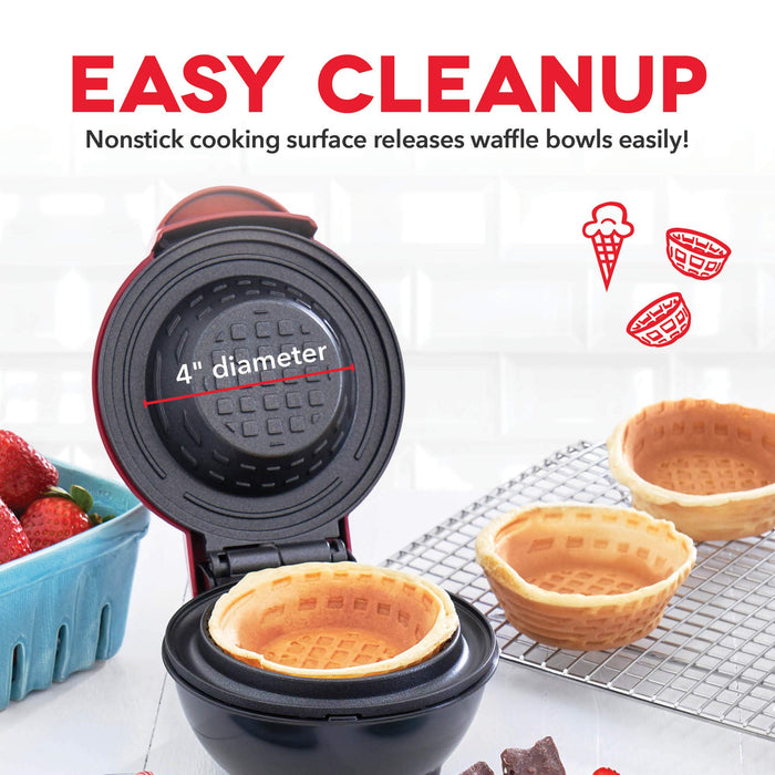 Dash Mini Waffle Bowl Maker for Breakfast, Burrito Bowls, Ice Cream and Other Sweet Desserts, Recipe Guide Included - Red - Grill Parts America