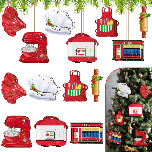 Spiareal 42 Pieces Christmas Chef Ornaments Kitchen Wooden Hanging Tree Ornaments Baker Apron Chefs Hat Measuring Spoons Diner Rolling Pin Ornament for Christmas Holiday Party Decorations, 7 Styles - Grill Parts America