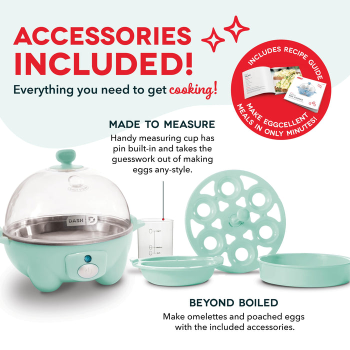 DASH Rapid Egg Cooker: 6 Egg Capacity Electric Egg Cooker for Hard Boiled Eggs, Poached Eggs, Scrambled Eggs, or Omelets with Auto Shut Off Feature - Aqua, 5.5 Inch (DEC005AQ) - Grill Parts America