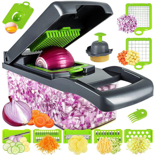 MAIPOR Vegetable/Pro Onion Chopper, Multifunctional 13 in 1 Food Chopper, Kitchen Vegetable Slicer Dicer Cutter With 8 Blades,Veggie, Carrot and Garlic Chopper With Container (Gray) - Grill Parts America