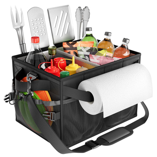 FANGSUN Grill Caddy, BBQ Caddy with Paper Towel Holder, Picnic Griddle Caddy for Outdoor Camping, Barbecue Accessories Storage Organizer for Utensil Grilling Tool, Must Have for Camper Tailgating Rv - Grill Parts America