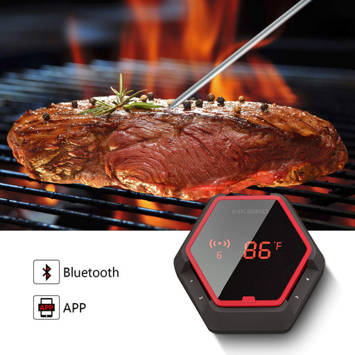 Inkbird Grill Bluetooth BBQ Thermometer Wireless IBT-6XS, 6 Probes Digital Smoker Grill Thermometer for Cooking,150ft Bluetooth Meat Thermometer, Magnet, Timer, Alarm for Kitchen, Food (Red) - Grill Parts America