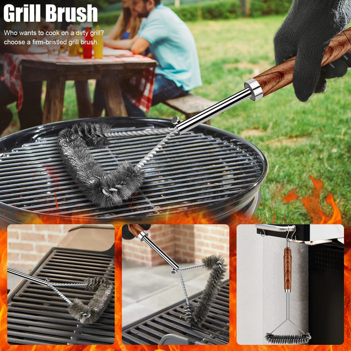 RINPIR 31pcs Stainless Steel BBQ Grill Accessories Set for Men Dad, Heavy Duty Grilling Tools for Outdoor Camping, BBQ Utensils Kit with Mats, Grill Brush in Carrying Bag Brown - Grill Parts America