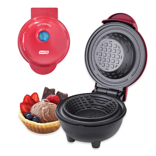 Dash Mini Waffle Bowl Maker for Breakfast, Burrito Bowls, Ice Cream and Other Sweet Desserts, Recipe Guide Included - Red - Grill Parts America