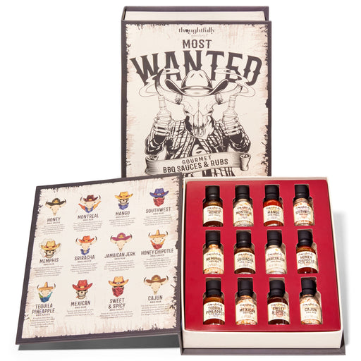 Thoughtfully Gourmet, Wild Western-Themed BBQ Sauce and Rubs Book Gift Set, Includes Honey BBQ, Montreal BBQ Rub & More, Great Gift for Men, Set of 12 - Grill Parts America