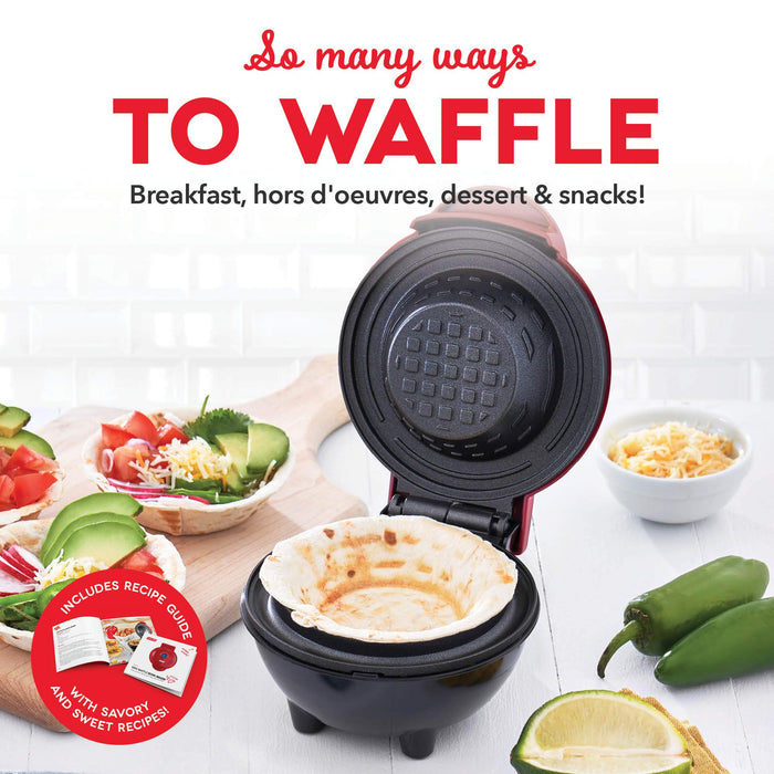 Dash Mini Waffle Bowl Maker for Breakfast, Burrito Bowls, Ice Cream and Other Sweet Desserts, Recipe Guide Included - Red - Grill Parts America