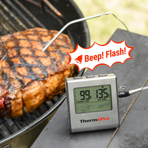 ThermoPro TP16 Large LCD Digital Cooking Food Meat Thermometer for Smoker Oven Kitchen BBQ Grill Thermometer Clock Timer with Stainless Steel Temperature Probe - Grill Parts America