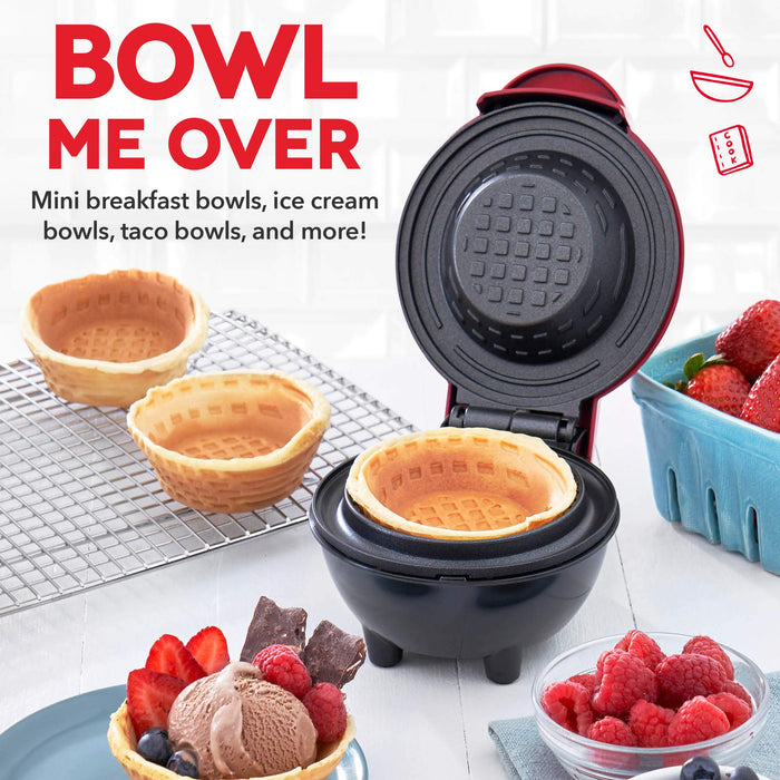 Dash Mini Waffle Bowl Maker for Breakfast, Burrito Bowls, Ice Cream and Other Sweet Desserts, Recipe Guide Included - Red - Grill Parts America